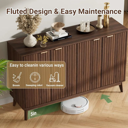 Walnut Fluted Sideboard Buffet Cabinet