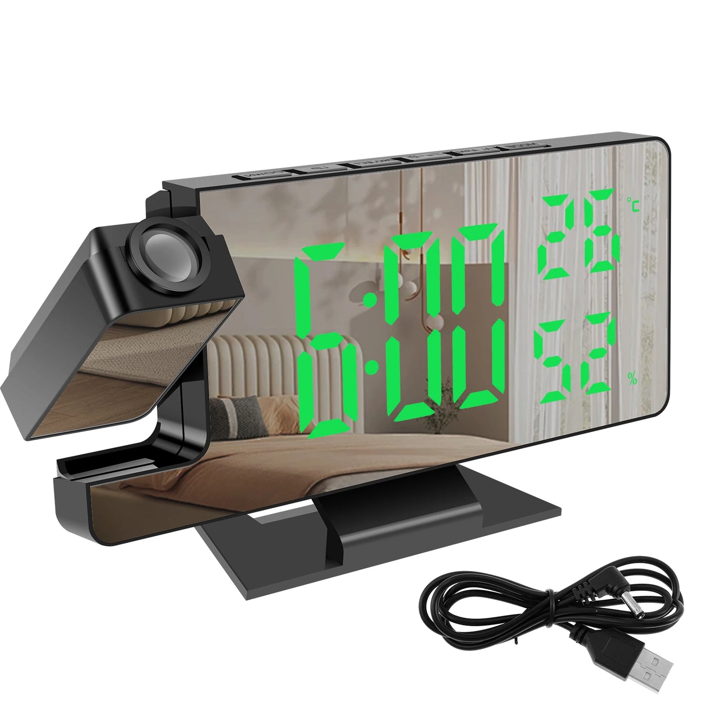 Projection digital alarm clock 180 ° arm projection