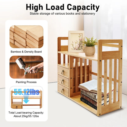 Bamboo Tabletop Bookshelf Storage Organizer Display Shelf