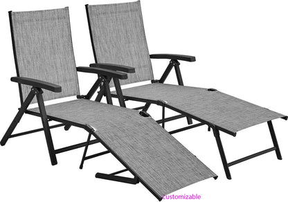 Outdoor Folding Chaise Lounge Set of 2