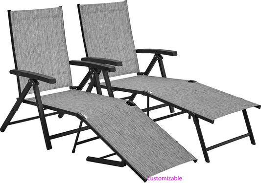 Outdoor Folding Chaise Lounge Set of 2