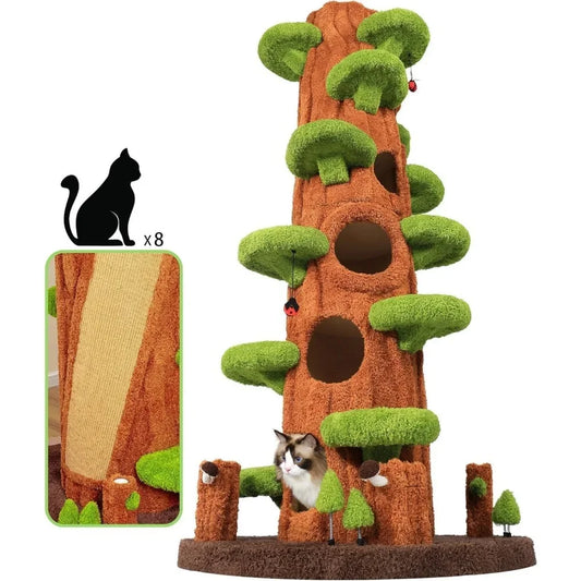 Super Large Cat Tree For Indoor Cats, All-in-One Tall Cats Tower With Scratching Post, Luxury Multi-Level Solid Wood Cat Condo F