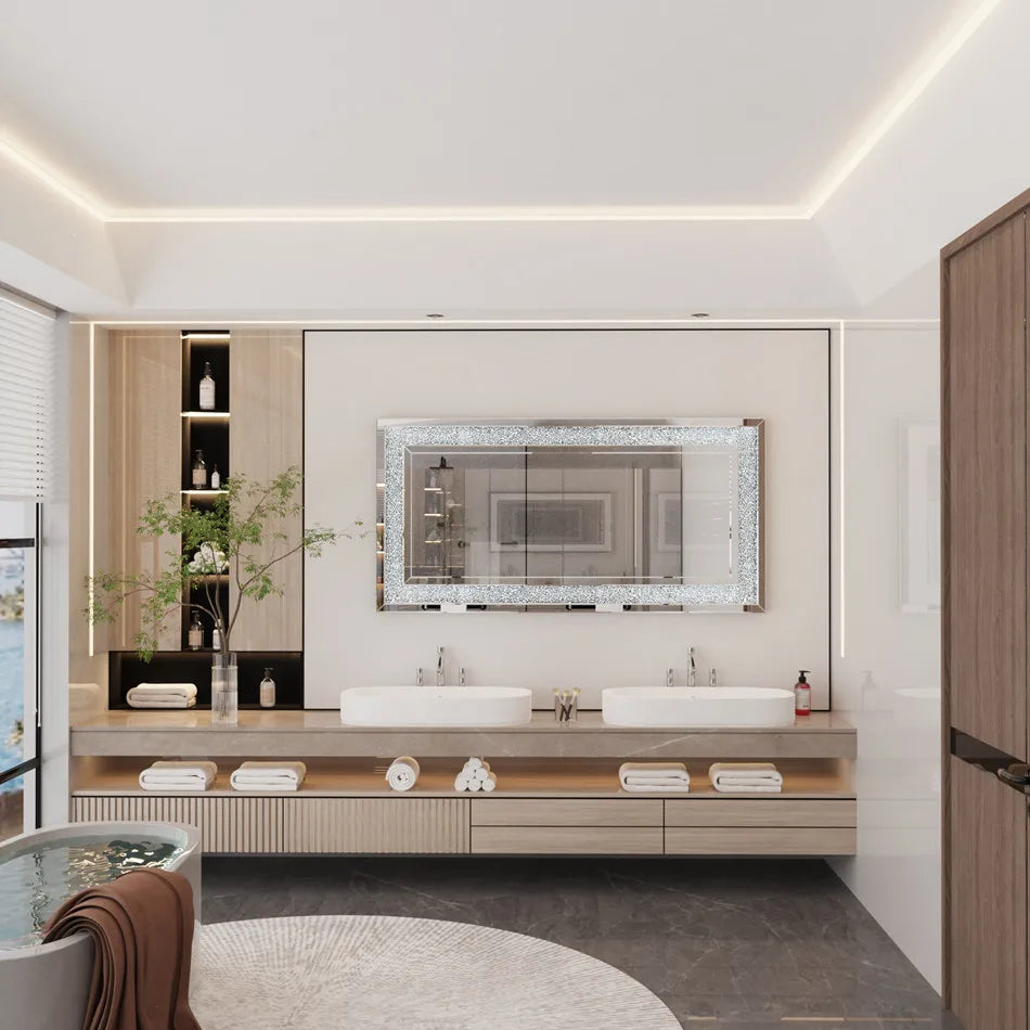 Large Silver Crystal  Vanity Mirror Wall Mounted