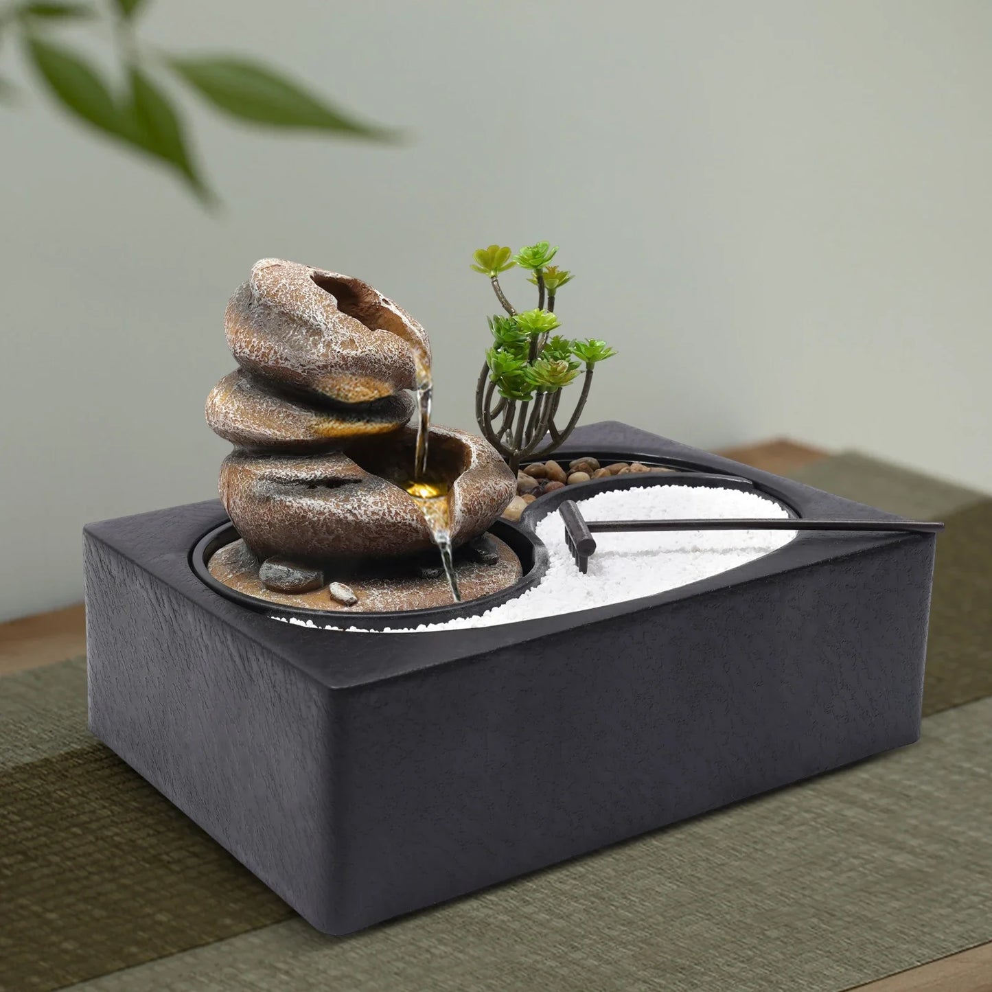 Tabletop Rock Water Fountain  Zen Garden