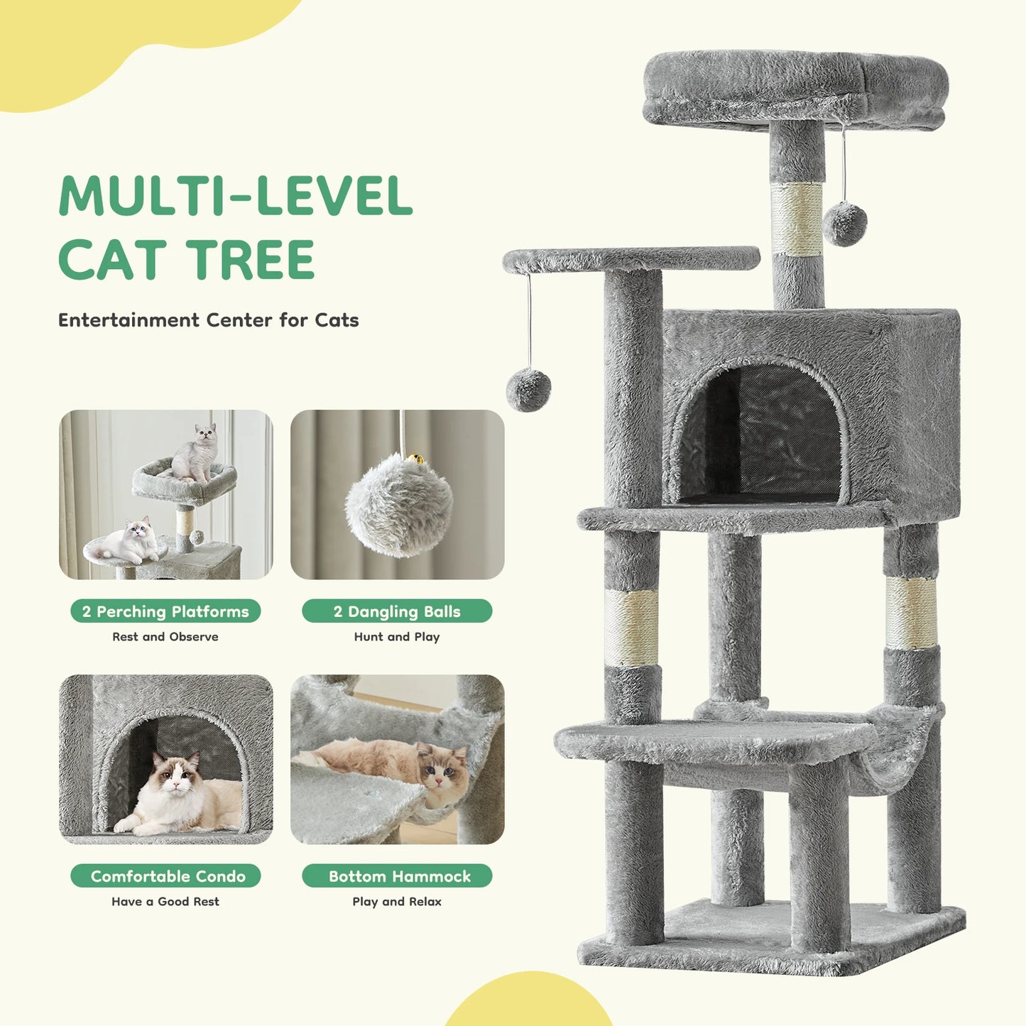 44in Tall Multi-Cat Climbing Cat Tree Tower