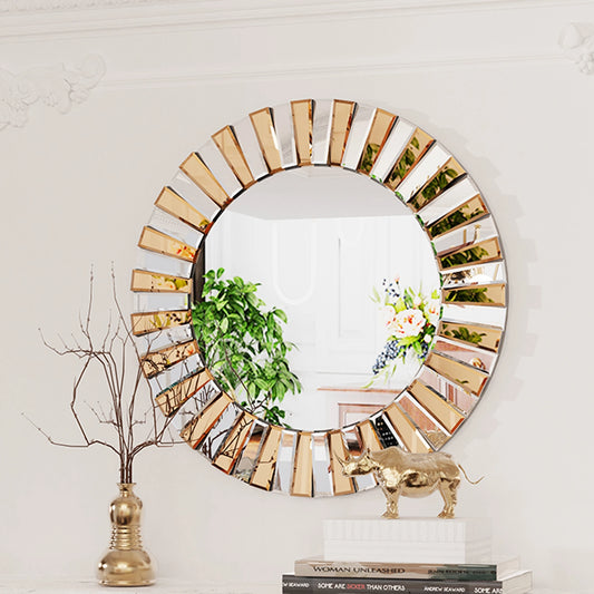 Round Sunburst Wall Mirror Beveled Edge