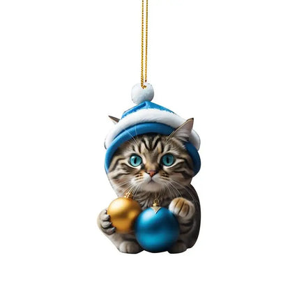 2D Funny Cat Hanging Christmas Tree Ornament Animal Pendant Rearview Mirror Ornaments Car Gifts