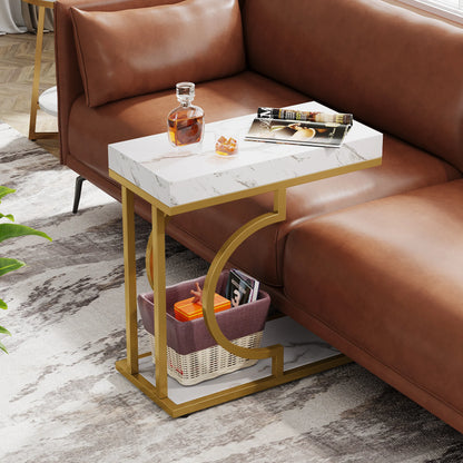 Narrow  White Gold Side Table