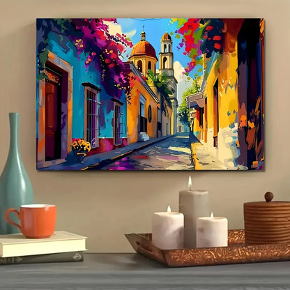 Wood Pine Frame With Art