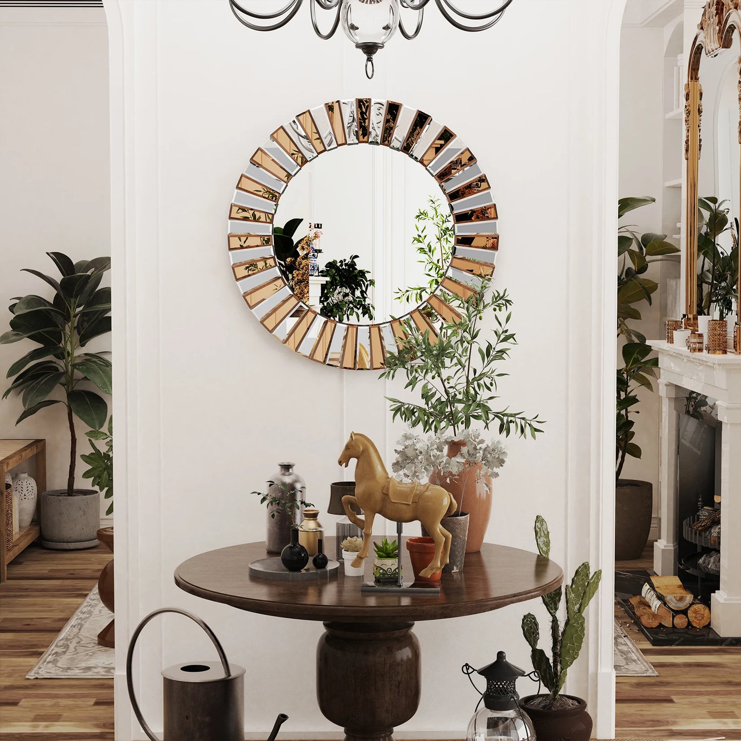 Round Sunburst Wall Mirror Beveled Edge