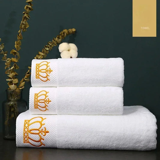 Embroidered Crown White Bath Towels