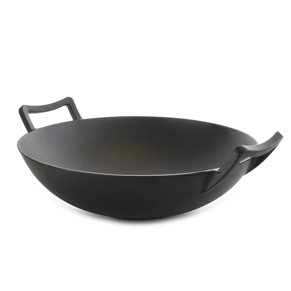 Heavy Duty Cast Iron Wok  Wooden Lid