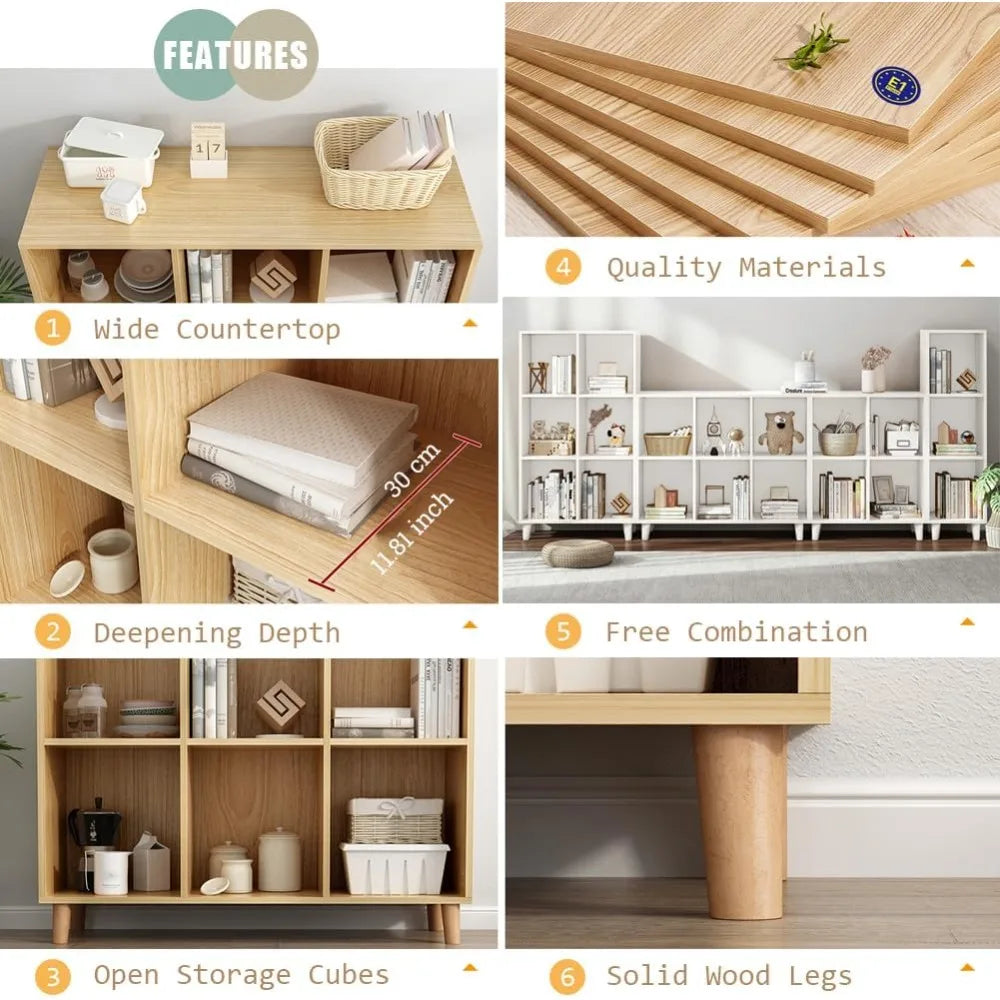 Open Cube Low Bookcase - 3-Tier Freestanding Storage Display Cabinet Organizer with Legs for Home Office, - Hot Sale