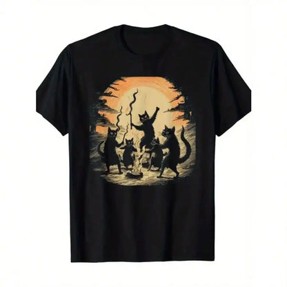 Men's Halloween Black Cat Witchcraft Pattern T shirt