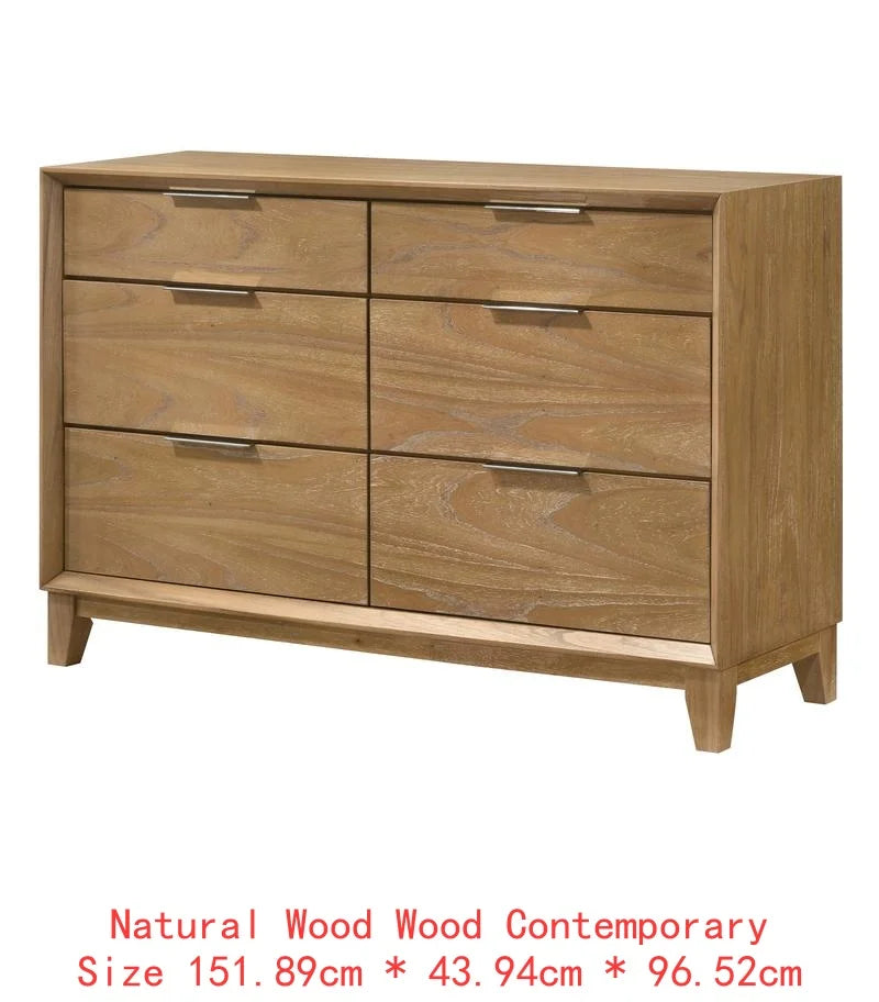 Contemporary 6-Drawer Dresser  Natural Wood Finish