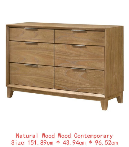 Contemporary 6-Drawer Dresser  Natural Wood Finish