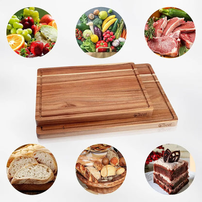 Acacia Wooden Cutting Board For Kitchen Thick Chopping Board With Side Handles & Water Grooves, Butcher Block Cutting Board