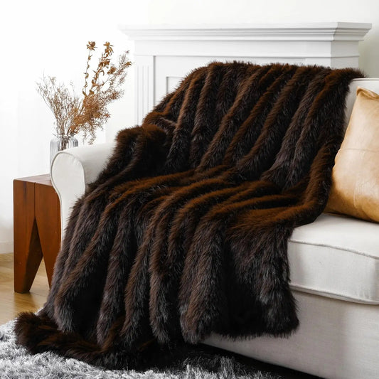 Luxury Brown Faux Fur Throw Blanket