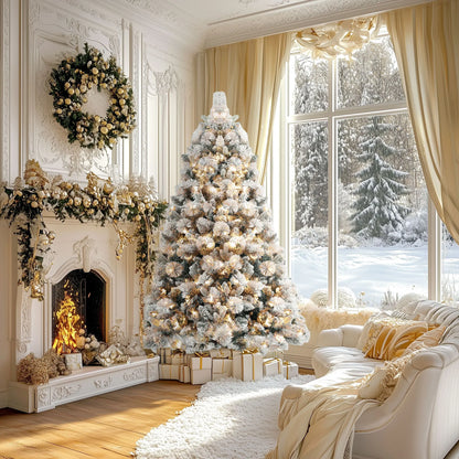 6.5 ft Prelit Flocked Artificial Christmas Tree