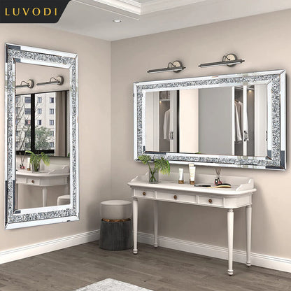 Large Silver Crystal  Vanity Mirror Wall Mounted
