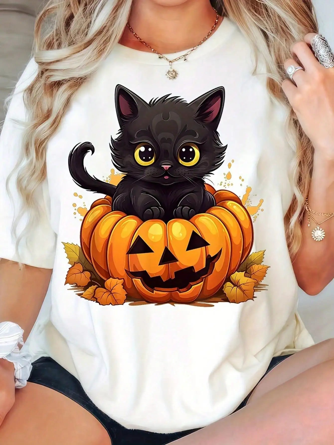 Halloween Black Cat Pumpkin Women's T-Shirt