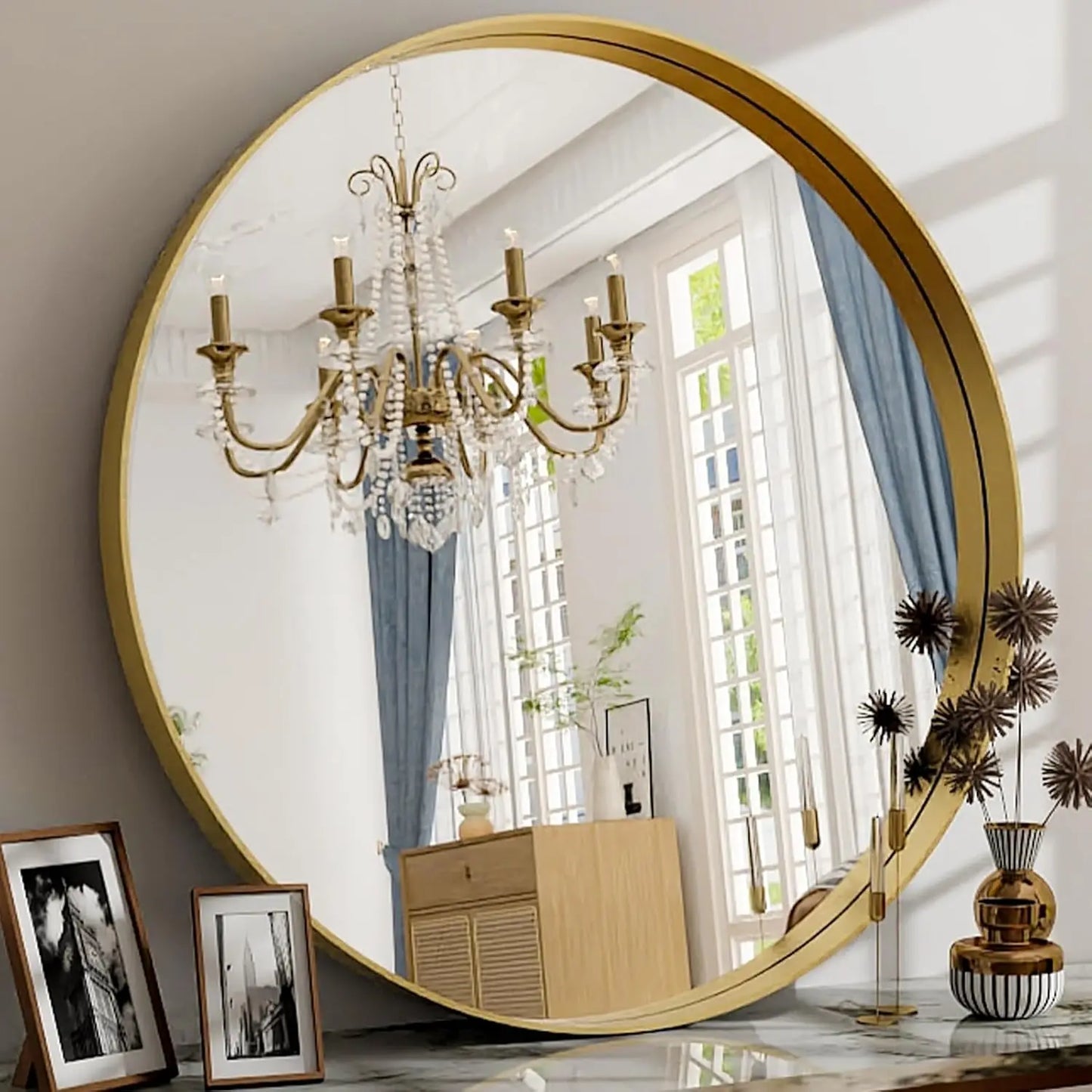 Round Gold Metal Frame Wall Mirror