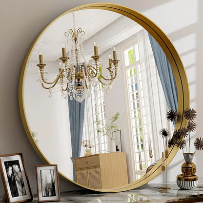 Round Gold Metal Frame Wall Mirror