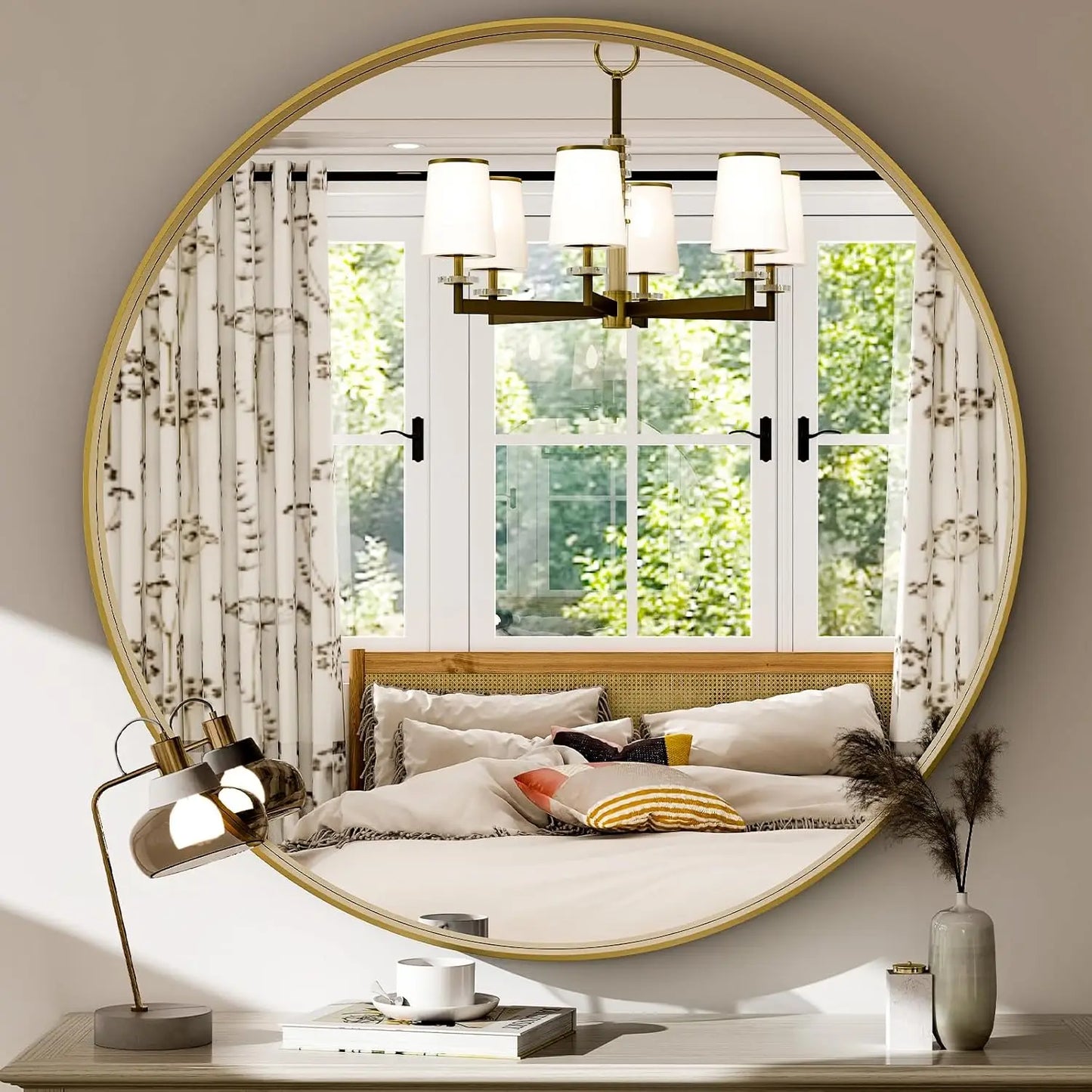 Round Gold Metal Frame Wall Mirror