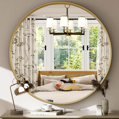 Round Gold Metal Frame Wall Mirror