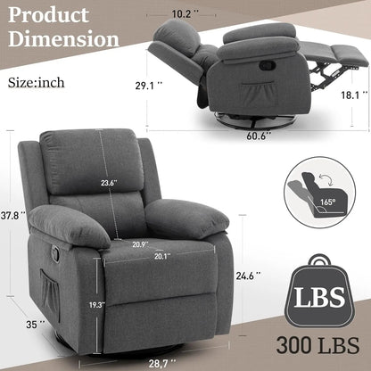 Recliner Chair, Swivel Rocker for Adults