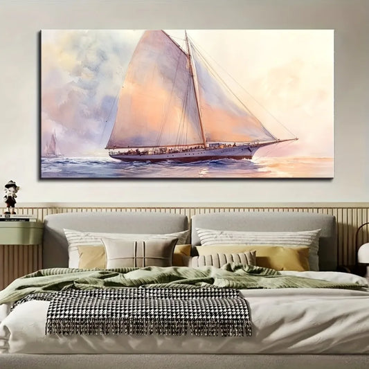 Gold Frame Mural, White Sailboat Seascape