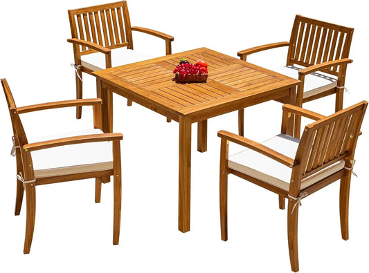 5 Piece Acacia Wood Patio Table and Chairs