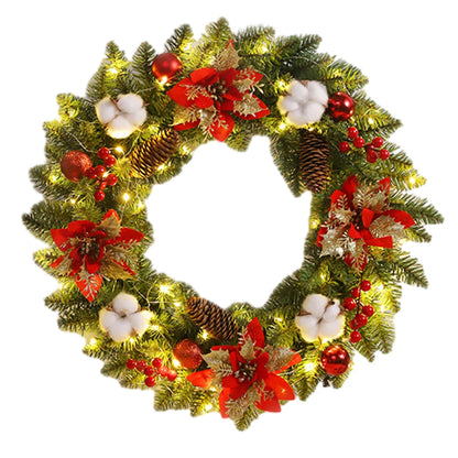 Christmas Garland Decoration Artificial 40CM Wreaths Ornaments with Spruce Pine Cones Berry Ball PVC Light Up for Indoor Outdoor