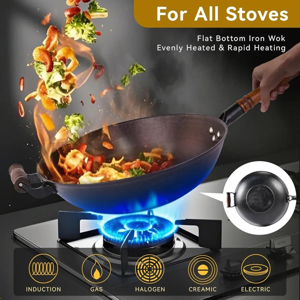 Large Wok Stir Fry Pan Flat Bottom