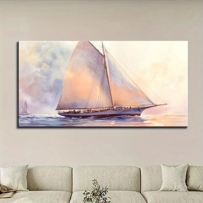 Gold Frame Mural, White Sailboat Seascape