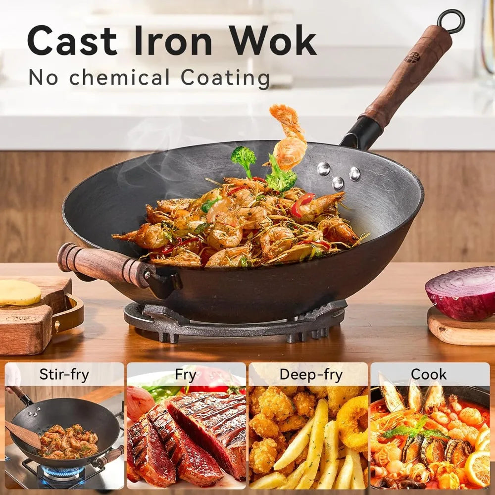 Large Wok Stir Fry Pan Flat Bottom