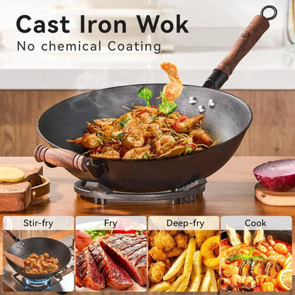 Large Wok Stir Fry Pan Flat Bottom