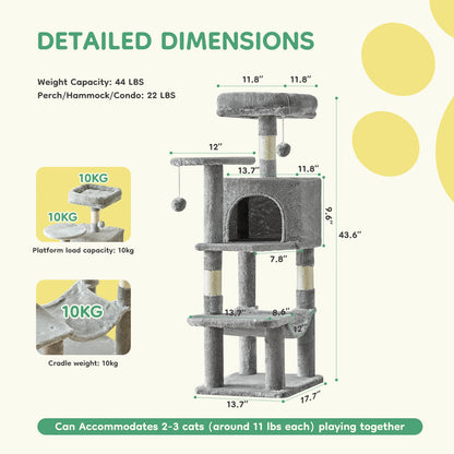 44in Tall Multi-Cat Climbing Cat Tree Tower