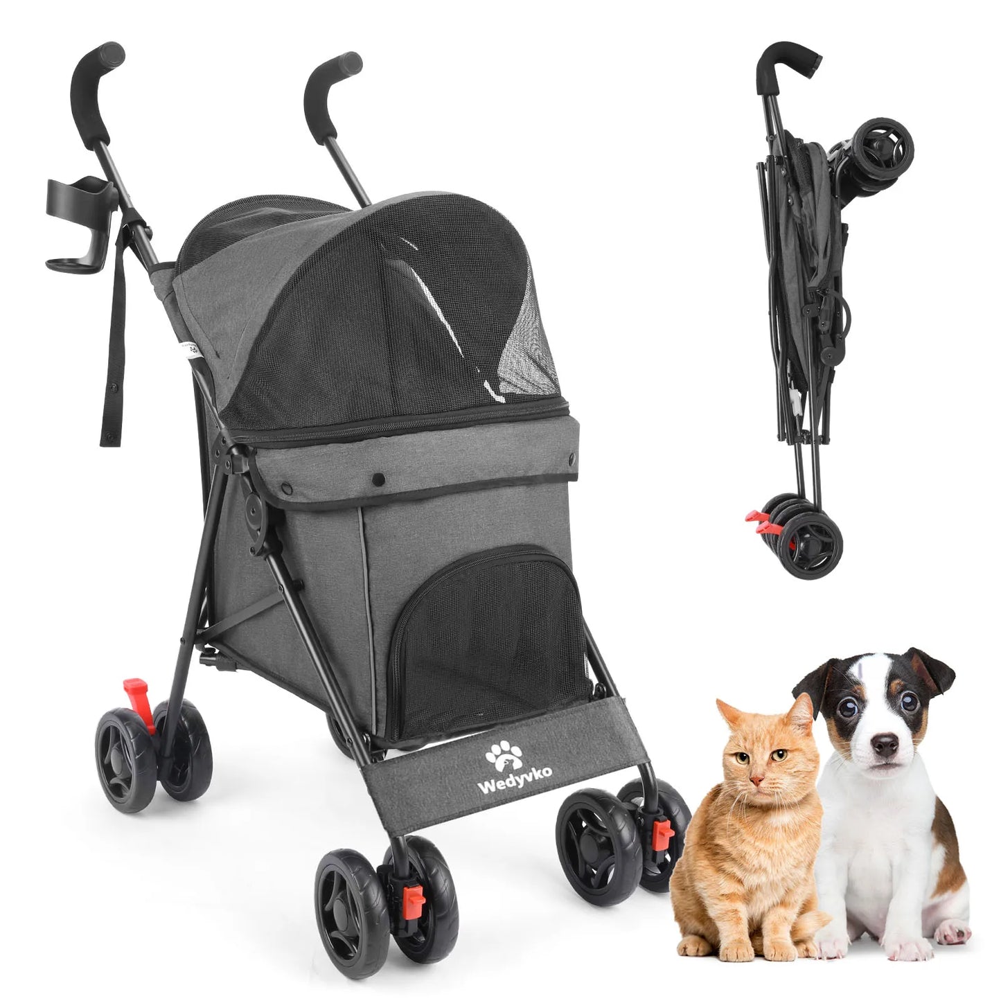 Pet stroller for dogs and cats by Wedyvko, featuring a stylish design and safe features for furry adventures.