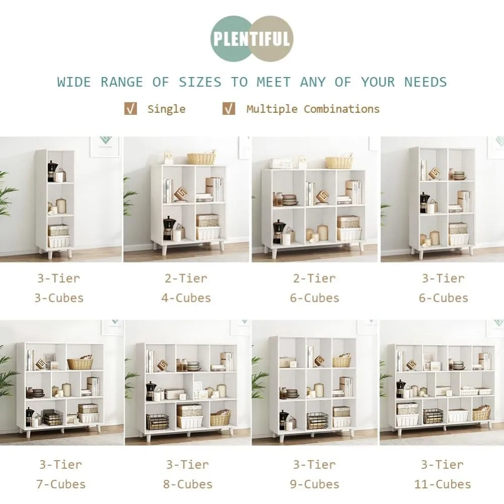 Open Cube Low Bookcase - 3-Tier Freestanding Storage Display Cabinet Organizer with Legs for Home Office, - Hot Sale