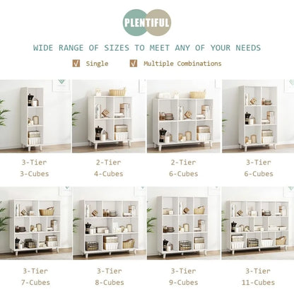 Open Cube Low Bookcase - 3-Tier Freestanding Storage Display Cabinet Organizer with Legs for Home Office, - Hot Sale