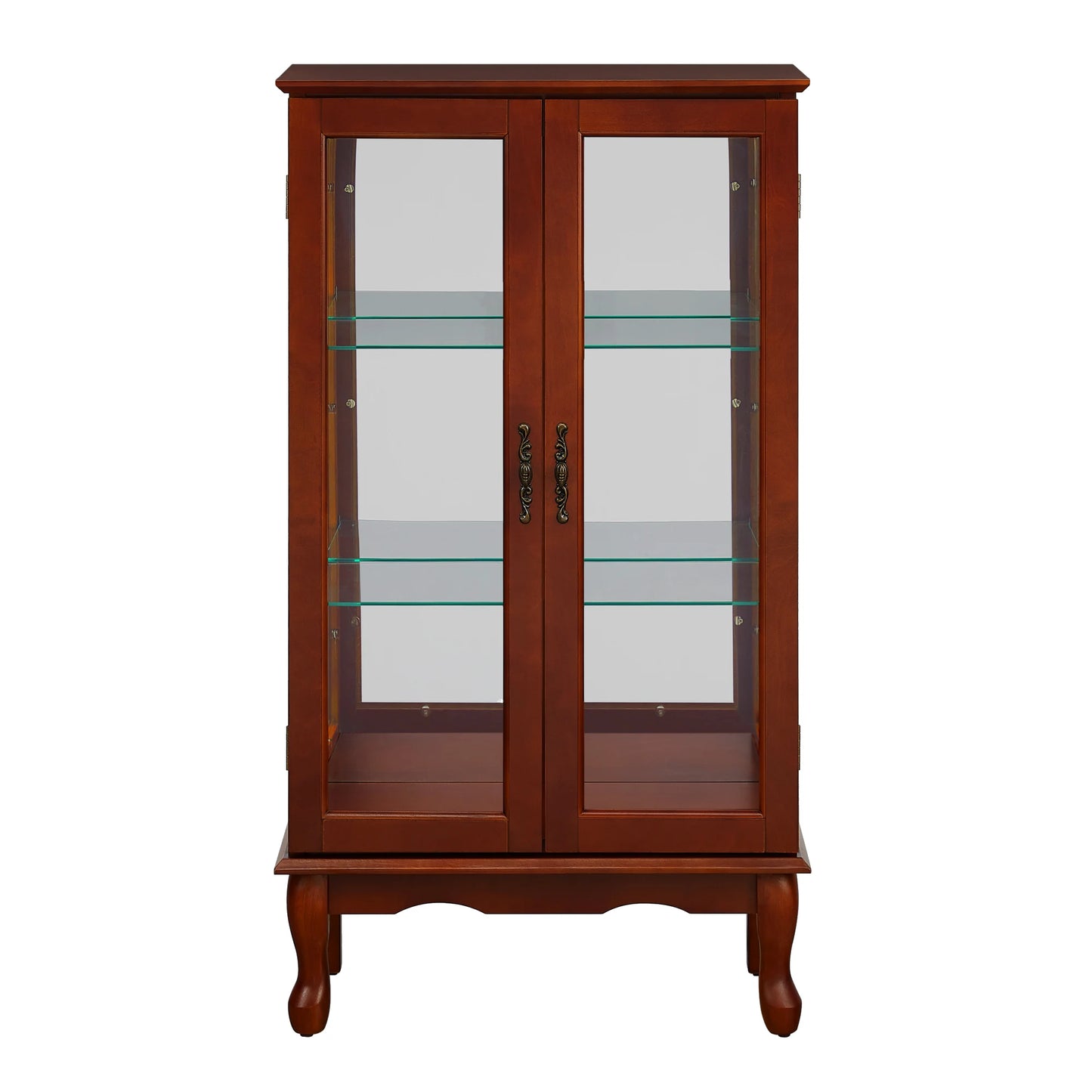 Display Cabinet with Adjustable Shelves Mirrored Back Panel Tempered Glass Doors Curio Cabinet Glass Display Cabinet for Home