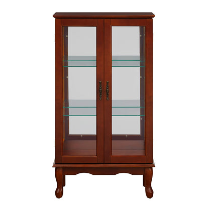 Display Cabinet with Adjustable Shelves Mirrored Back Panel Tempered Glass Doors Curio Cabinet Glass Display Cabinet for Home
