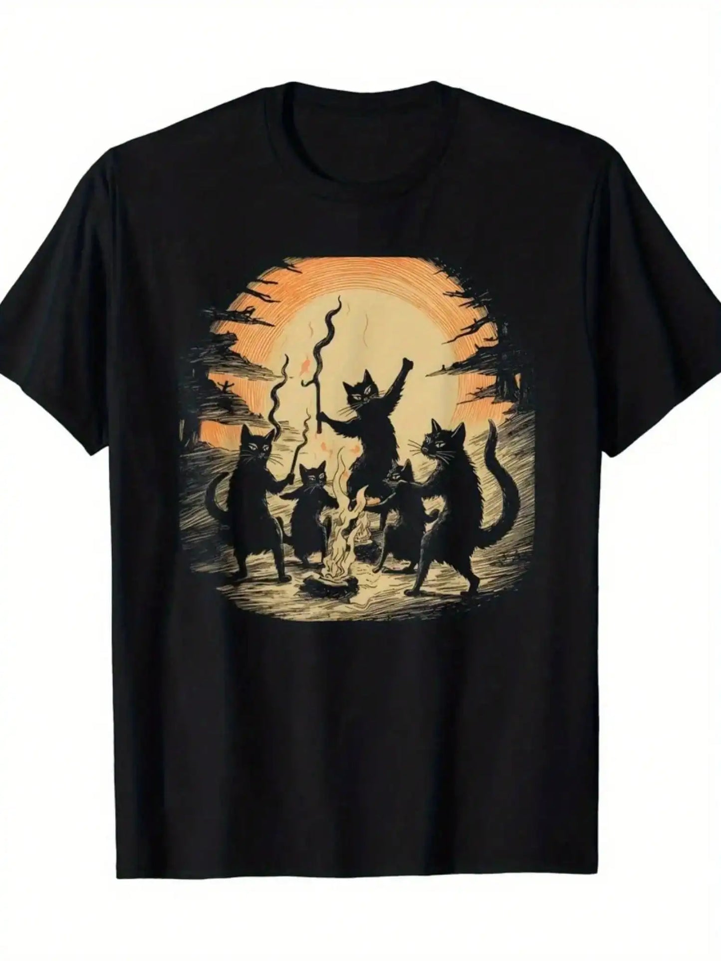 Men's Halloween Black Cat Witchcraft Pattern T shirt