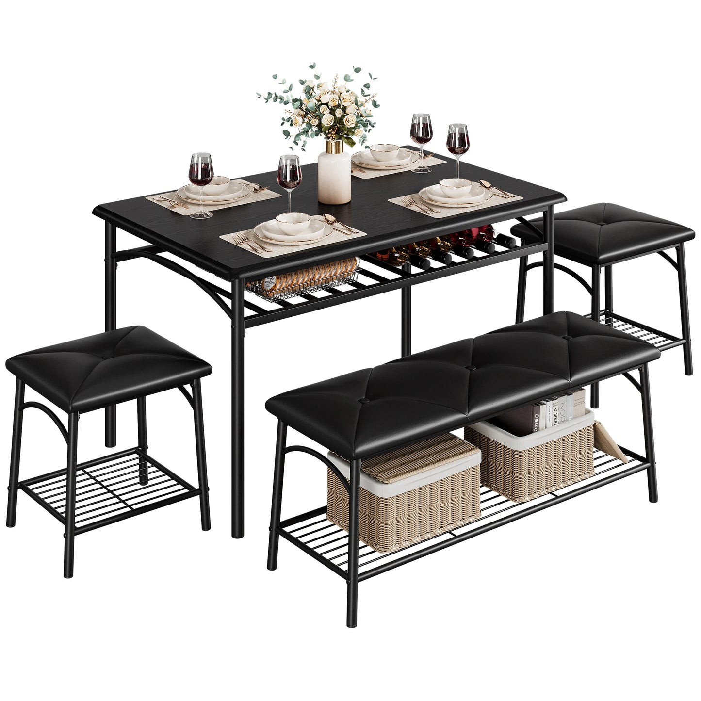 Dining Table Set  with Upholstered Bench